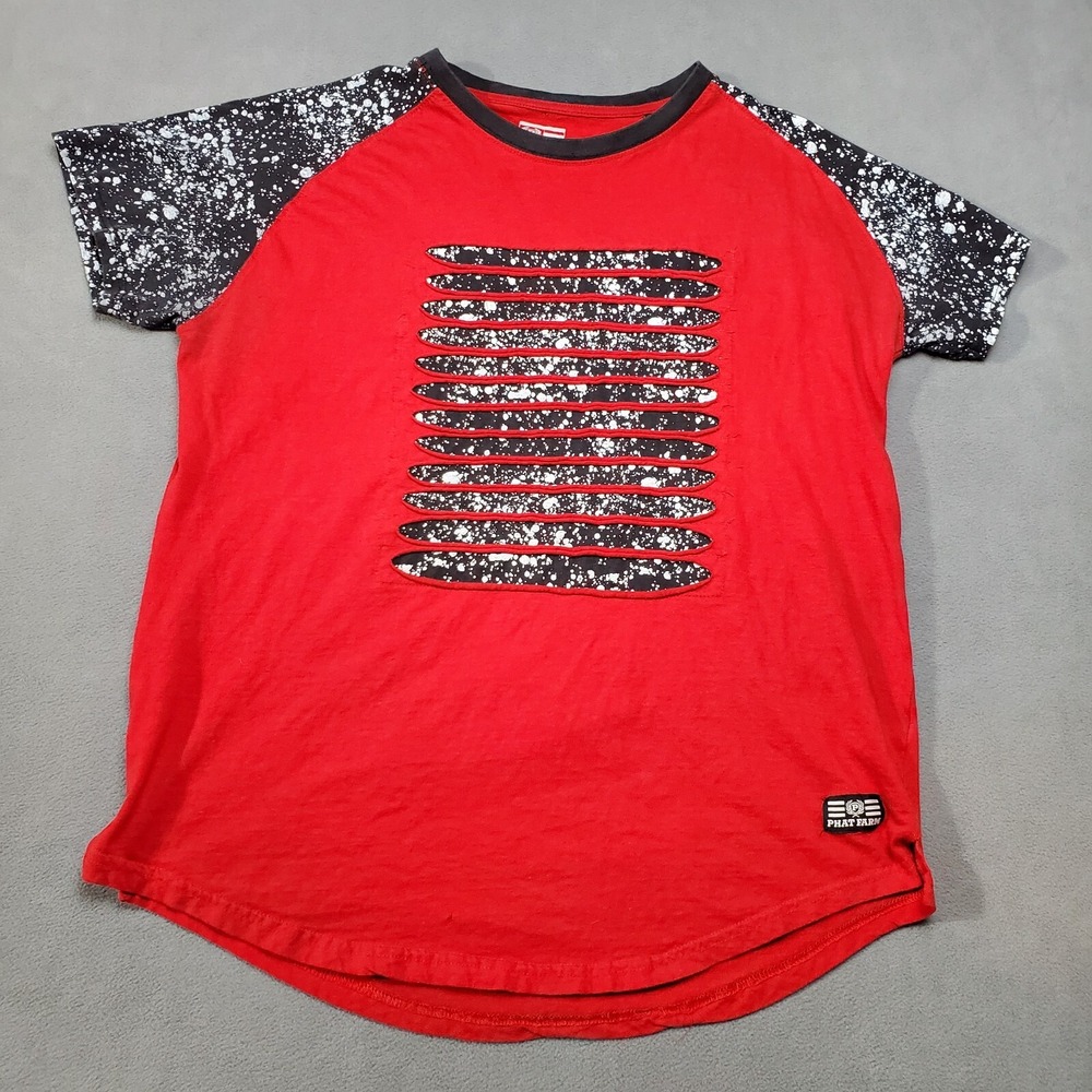 Phat Farm T-Shirt Womens XL Red Good Vintage 90s Splatter Distressed Raglan